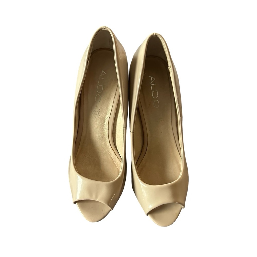 Aldo Patent Peep Toe Heels - Nude